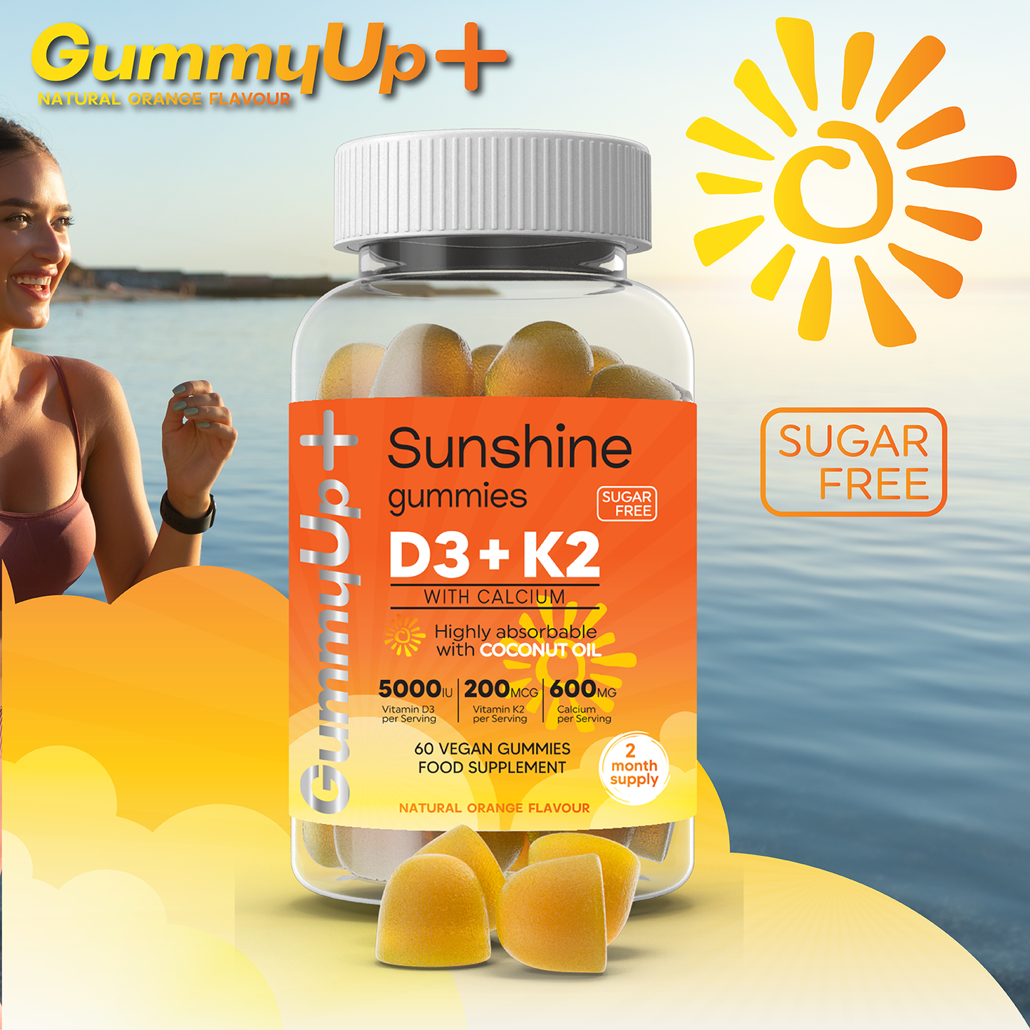 Sunshine gummies nutritional facts showing Vitamin D3 and K2 content