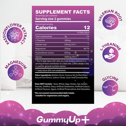 GummyUp+ Sleep Gummies | Vegan, Sugar-Free Night-Time Relaxation with Magnesium, Theanine & Botanicals