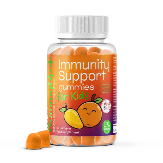 Kids Immunity Support Gummies  Sugar-Free Children’s Vitamins Natural Orange Mango Flavour  60 Gummies Ages 5–12  GummyUp+ 2 Months Supply